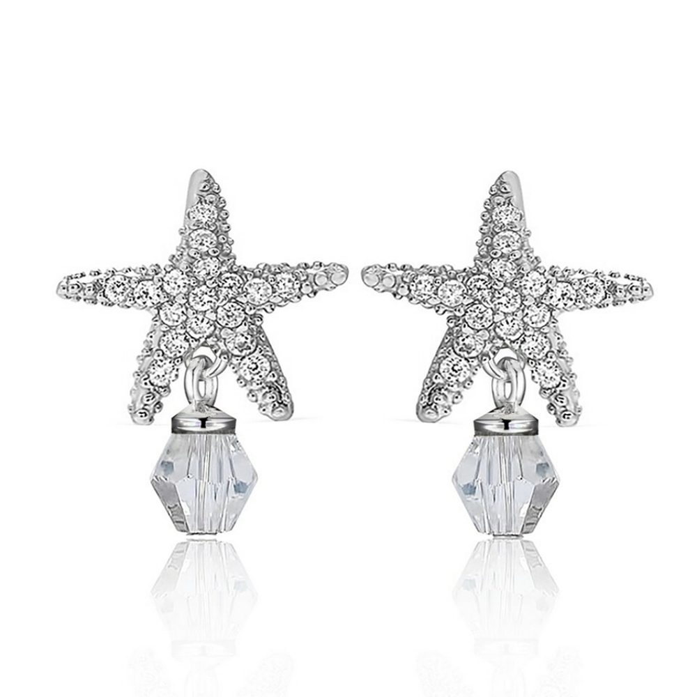Silver Overlay Starfish Dangle Earrings – Pavé Crystal Coastal  Studs